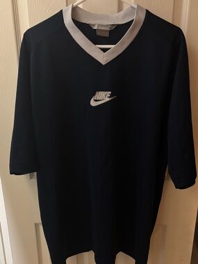 Vintage Nike Navy Short Sleeve V-Neck Shirt with White Trim